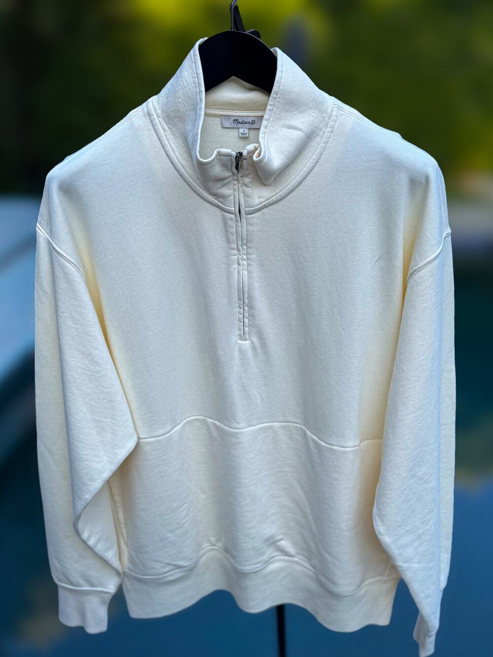 Madewell Mens Half Zip Sweatshirt Ivory Cream Funnel Neck Pullover NWT $98